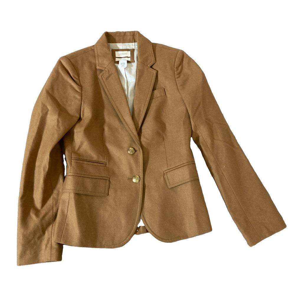 J.CREW Wool Schoolboy Blazer Sz 0 Camel Brown Lined Equestrian Preppy